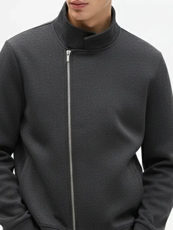 Highlander Men Grey Shirt Collar Front-Open Sweatshirt