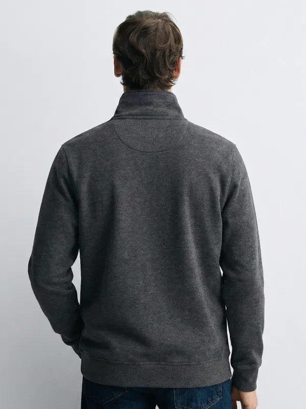 Highlander Men Grey Shirt Collar Front-Open Sweatshirt