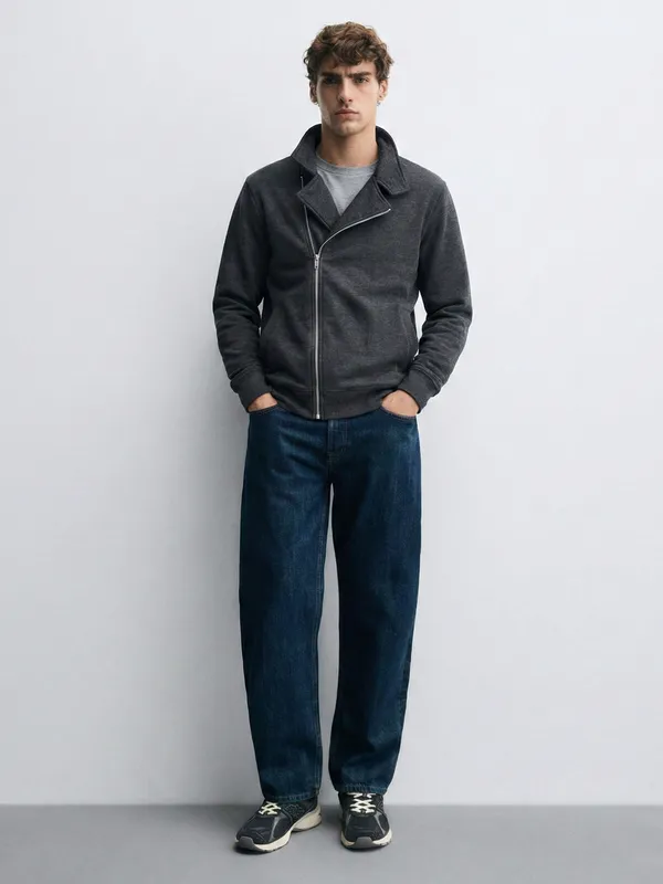 Highlander Men Grey Shirt Collar Front-Open Sweatshirt