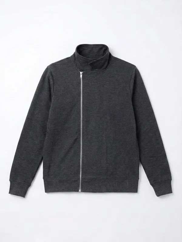 Highlander Men Grey Shirt Collar Front-Open Sweatshirt