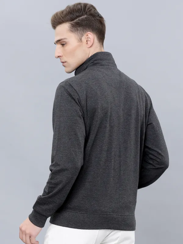 Highlander Men Grey Shirt Collar Front-Open Sweatshirt