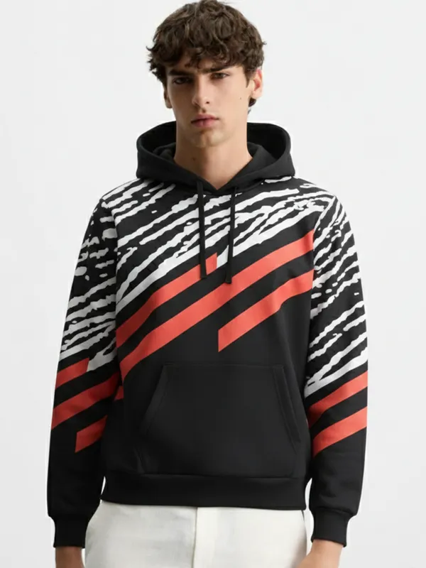 Highlander Men Black Hooded Pullover Sweatshirt