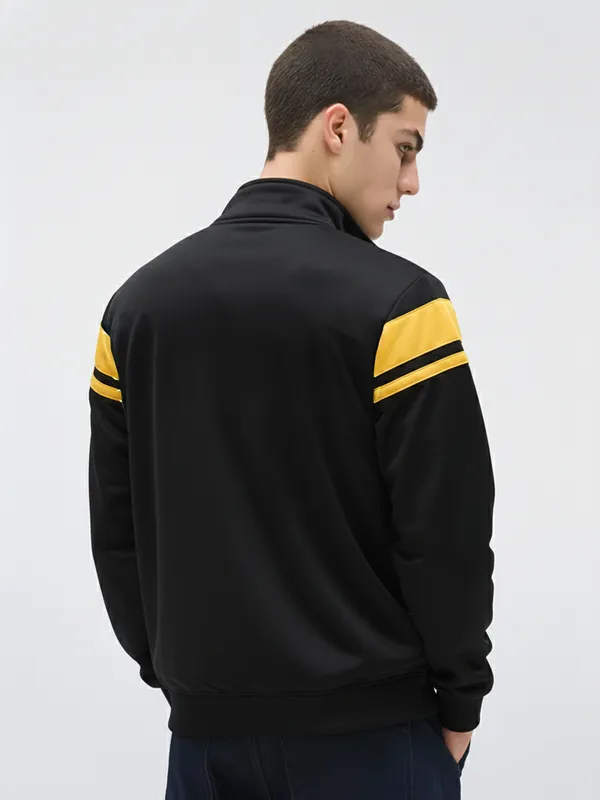 Highlander Men Black High Neck Front-Open Sweatshirt