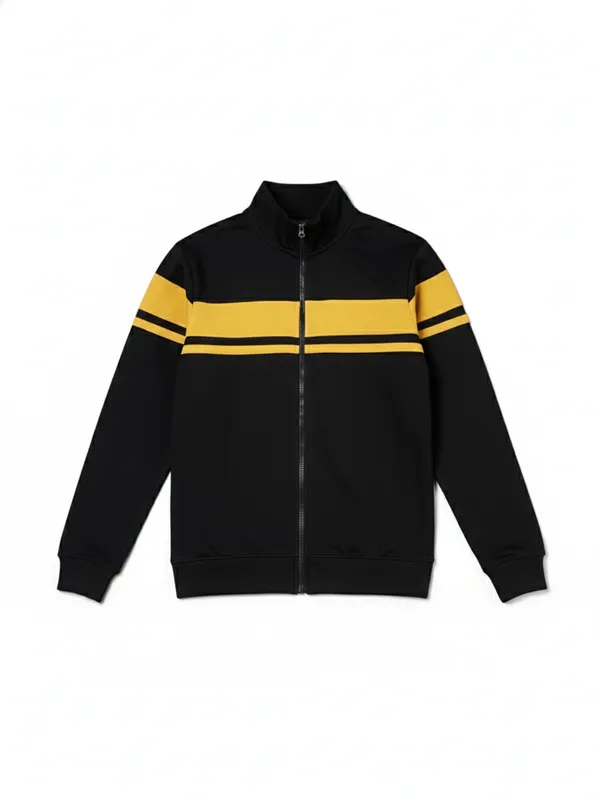 Highlander Men Black High Neck Front-Open Sweatshirt