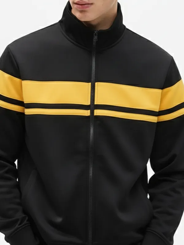 Highlander Men Black High Neck Front-Open Sweatshirt