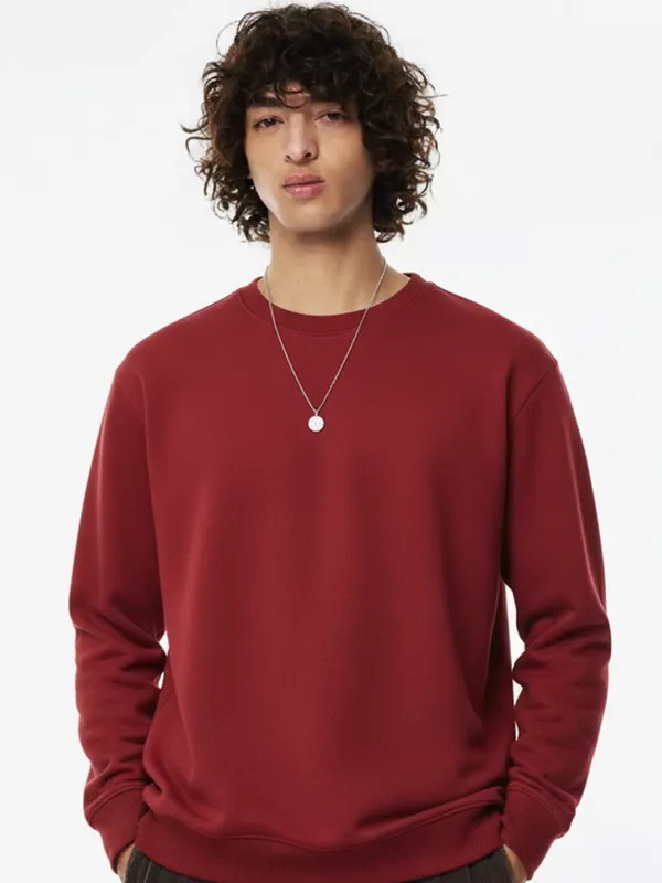 Highlander Men Maroon Round Neck Pullover Sweatshirt