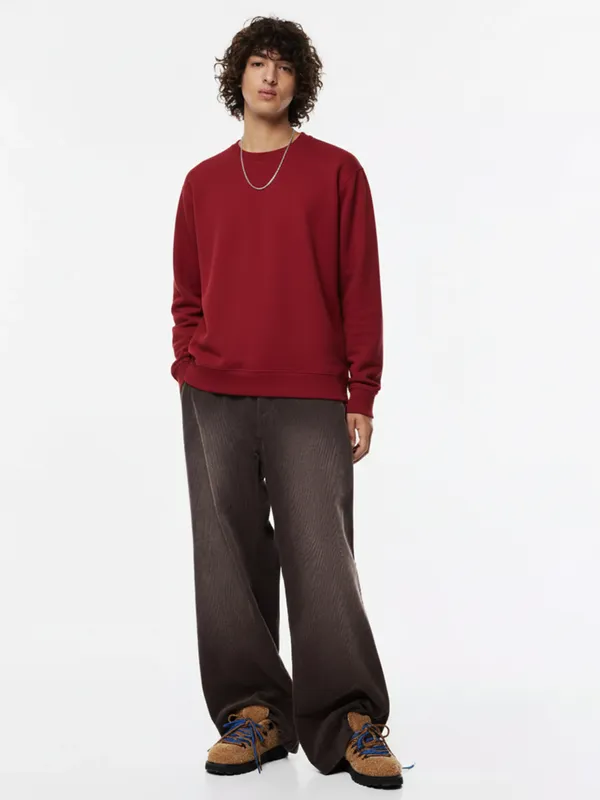 Highlander Men Maroon Round Neck Pullover Sweatshirt