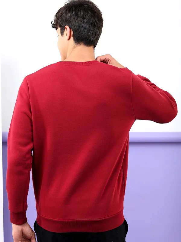 Highlander Men Maroon Round Neck Pullover Sweatshirt