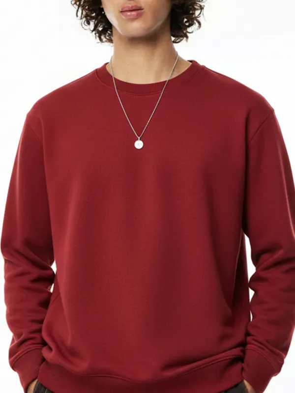 Highlander Men Maroon Round Neck Pullover Sweatshirt
