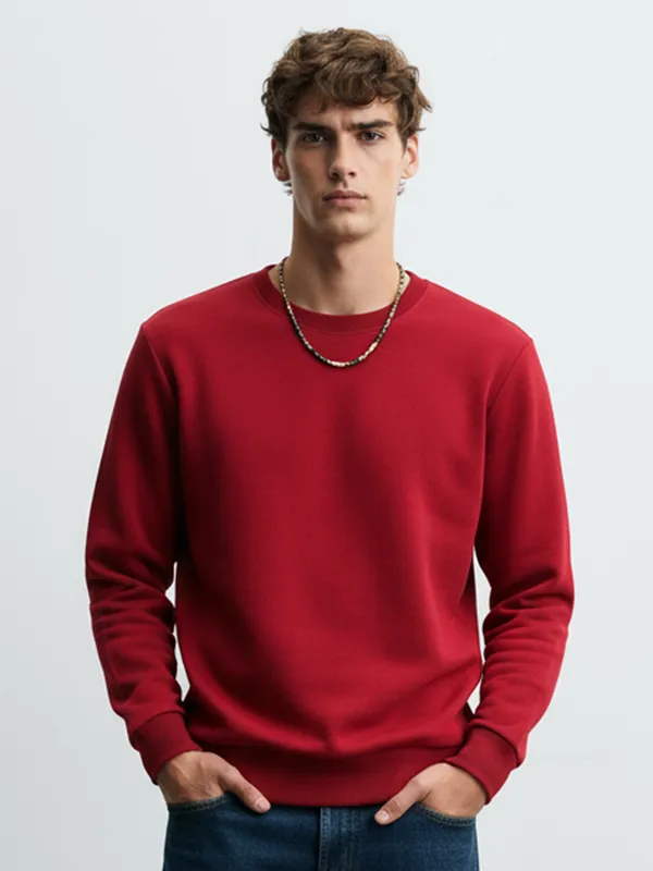 Highlander Men Maroon Round Neck Pullover Sweatshirt