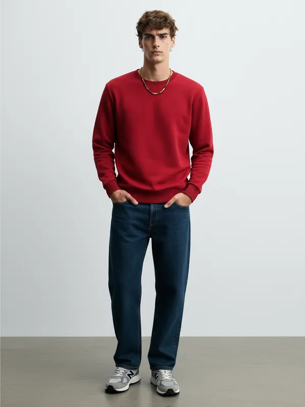 Highlander Men Maroon Round Neck Pullover Sweatshirt