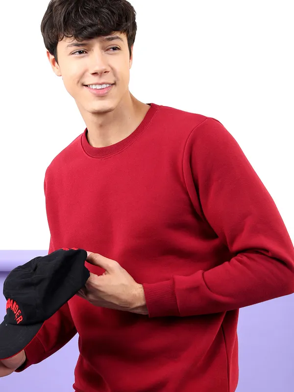 Highlander Men Maroon Round Neck Pullover Sweatshirt