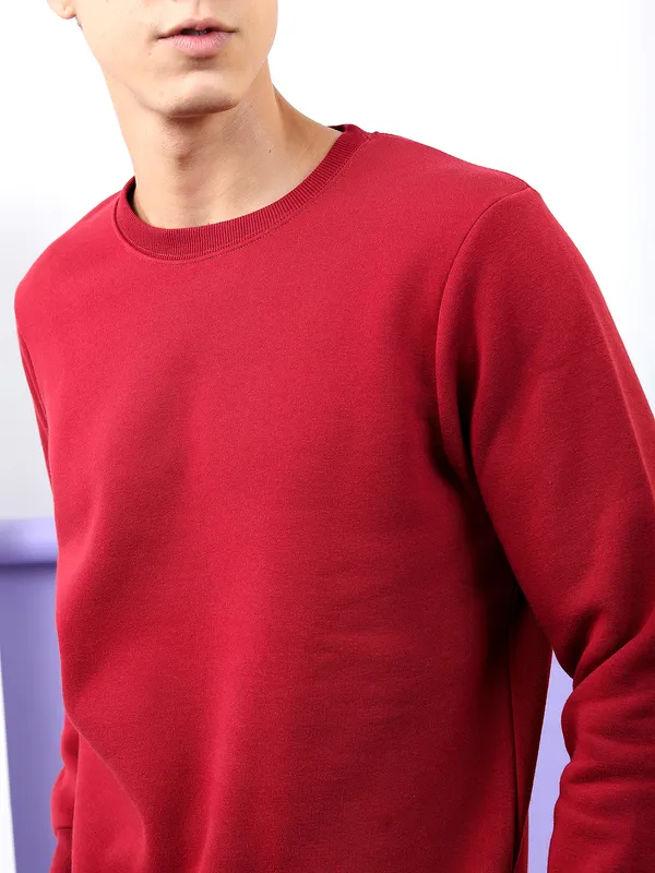 Highlander Men Maroon Round Neck Pullover Sweatshirt