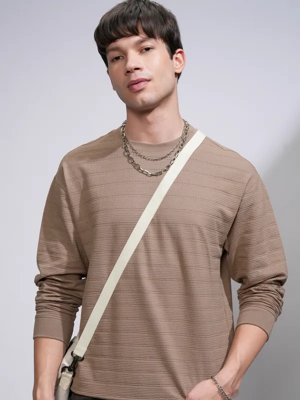 Highlander Men Brown Round Neck Pullover Sweatshirt