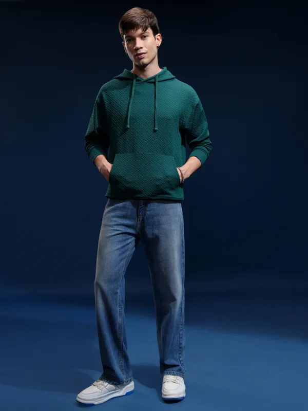 Highlander Men Green Hood Pullover Sweatshirt
