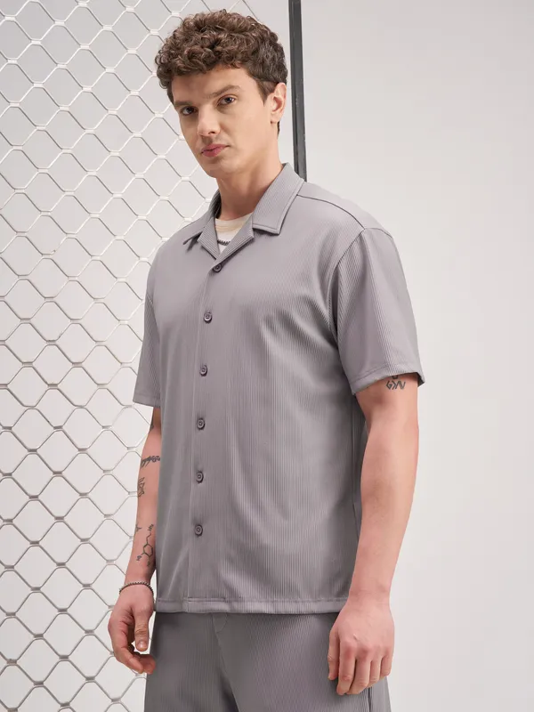 Highlander Men Grey Self Design Relaxed Fit Casual Shirt