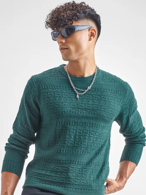Highlander Men Teal Round Neck Pullover Sweater