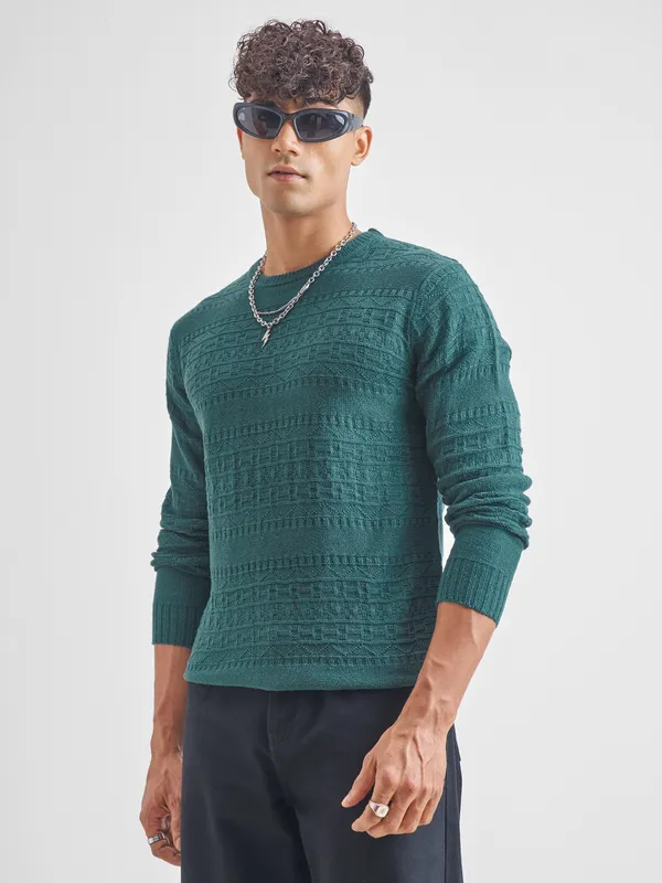 Highlander Men Teal Round Neck Pullover Sweater
