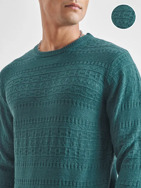 Highlander Men Teal Round Neck Pullover Sweater