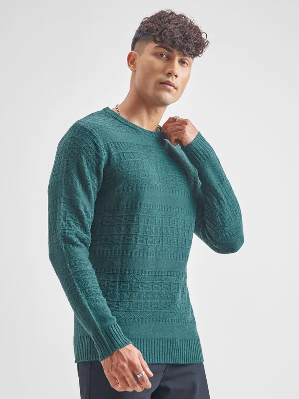 Highlander Men Teal Round Neck Pullover Sweater