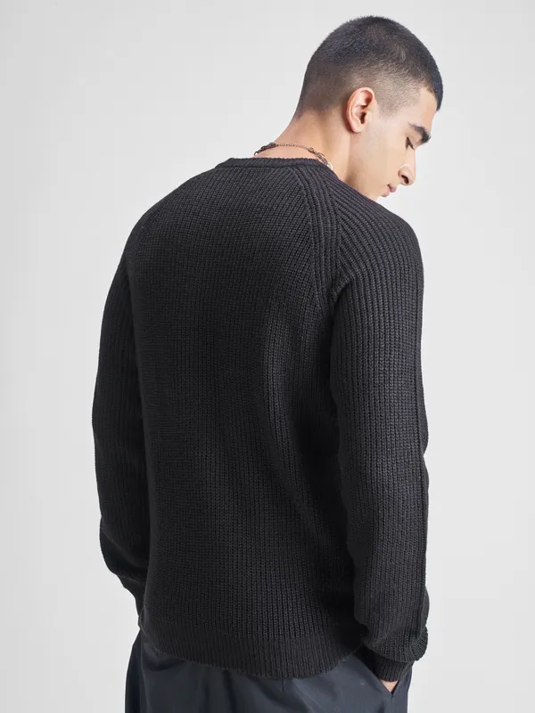 Highlander Men Black Round Neck Pullover Sweater