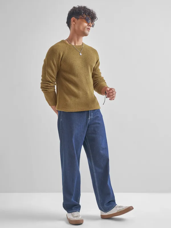 Highlander Men Mustard Round Neck Pullover Sweater