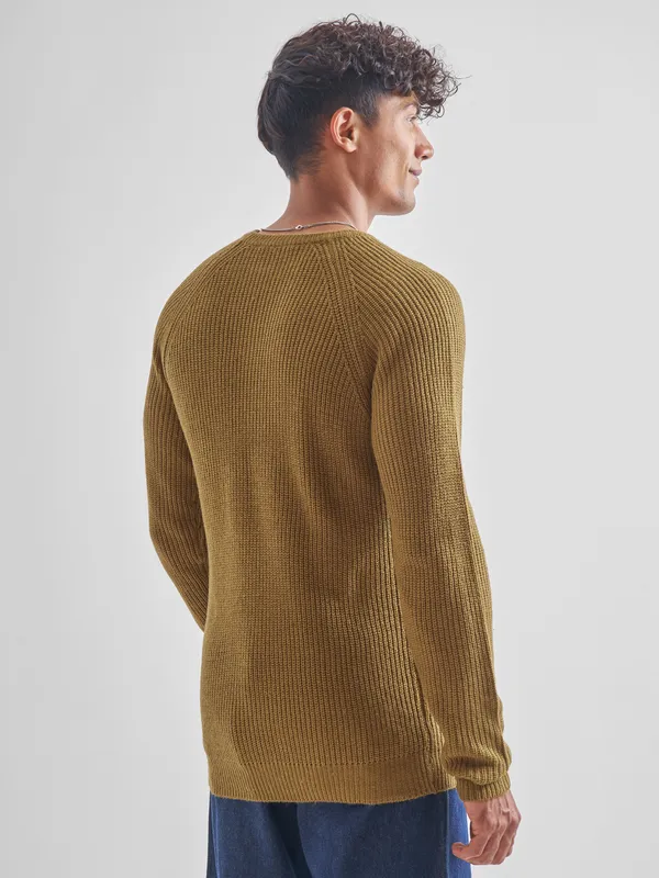 Highlander Men Mustard Round Neck Pullover Sweater