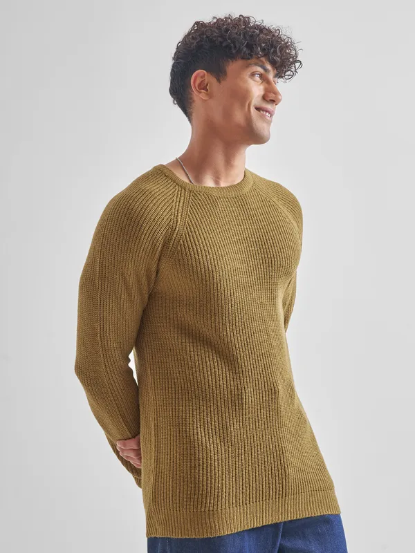 Highlander Men Mustard Round Neck Pullover Sweater