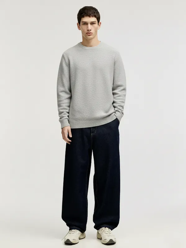 Highlander Men Grey Round Neck Pullover Sweater