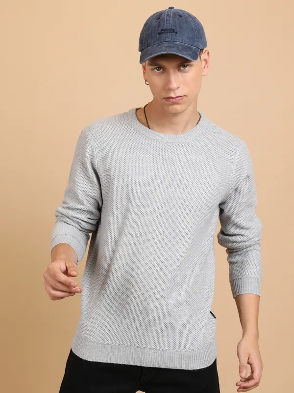 Highlander Men Grey Round Neck Pullover Sweater