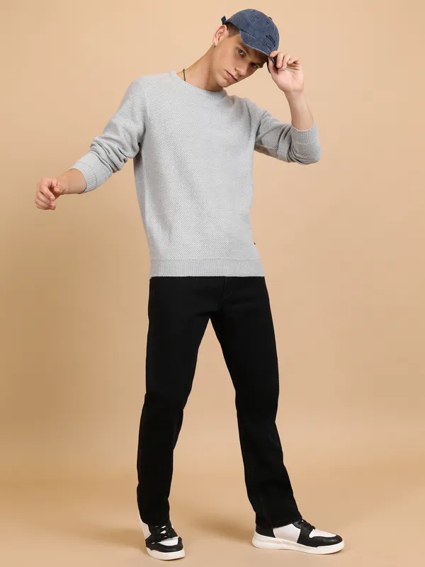 Highlander Men Grey Round Neck Pullover Sweater