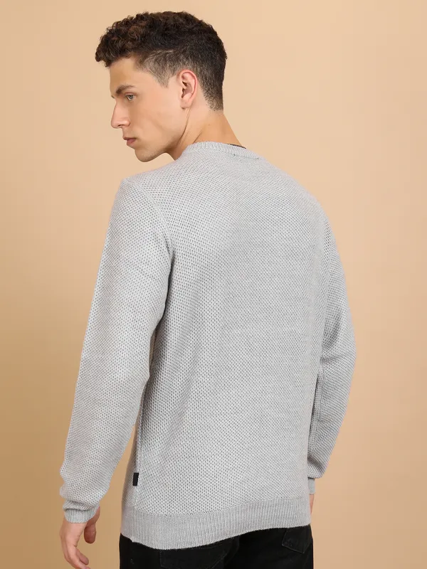 Highlander Men Grey Round Neck Pullover Sweater