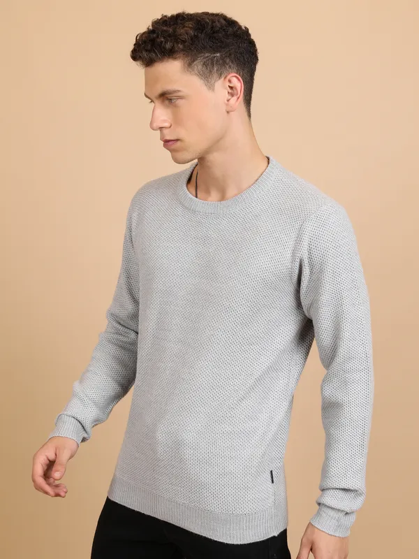 Highlander Men Grey Round Neck Pullover Sweater