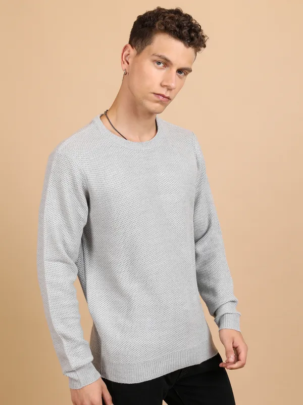 Highlander Men Grey Round Neck Pullover Sweater