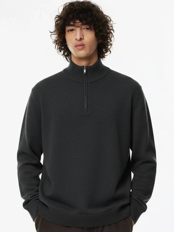 Highlander Men Black Mock Collar Pullover Sweater