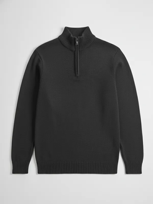 Highlander Men Black Mock Collar Pullover Sweater