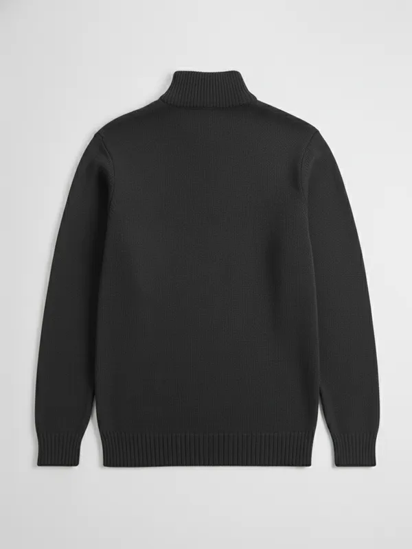 Highlander Men Black Mock Collar Pullover Sweater