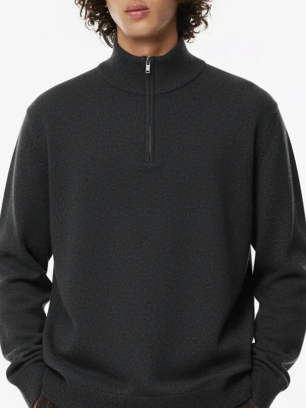 Highlander Men Black Mock Collar Pullover Sweater
