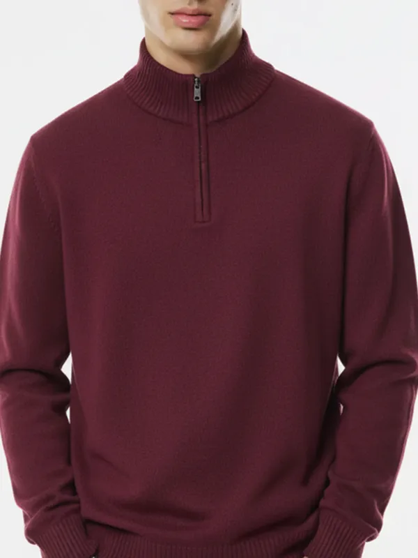 Highlander Men Red Mock Collar Pullover Sweater