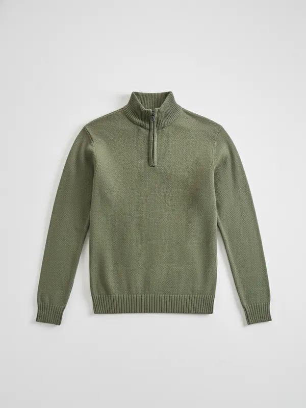 Highlander Men Green Mock Collar Pullover Sweater