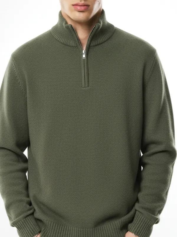 Highlander Men Green Mock Collar Pullover Sweater