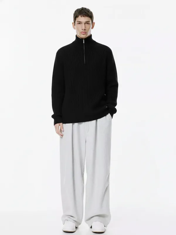 Highlander Men Black Mock Collar Pullover Sweater