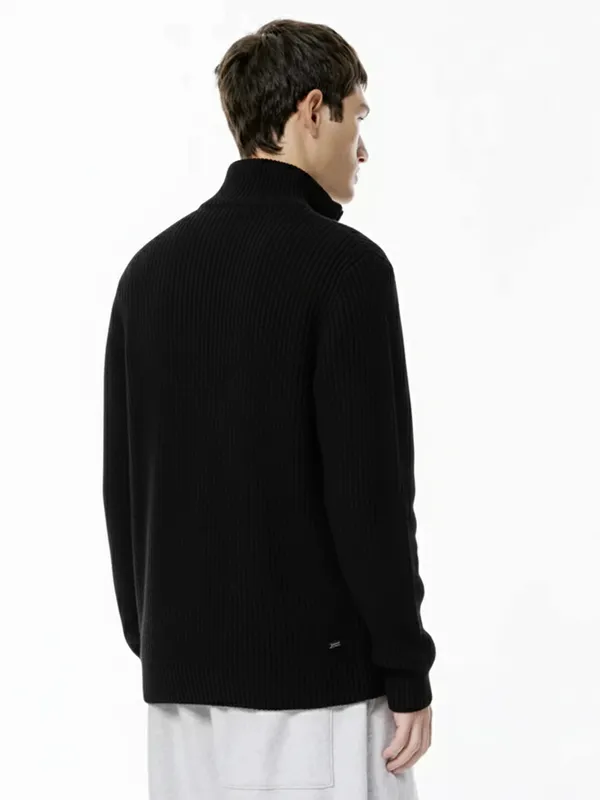 Highlander Men Black Mock Collar Pullover Sweater