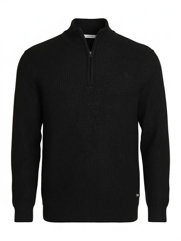 Highlander Men Black Mock Collar Pullover Sweater