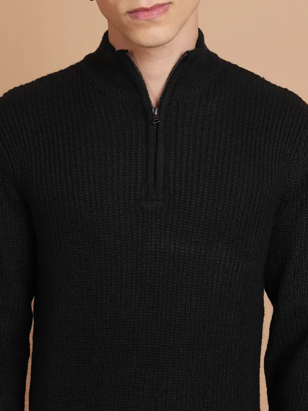 Highlander Men Black Mock Collar Pullover Sweater