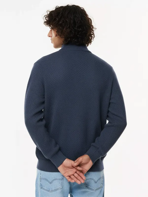 Highlander Men Navy Blue Mock Collar Pullover Sweater