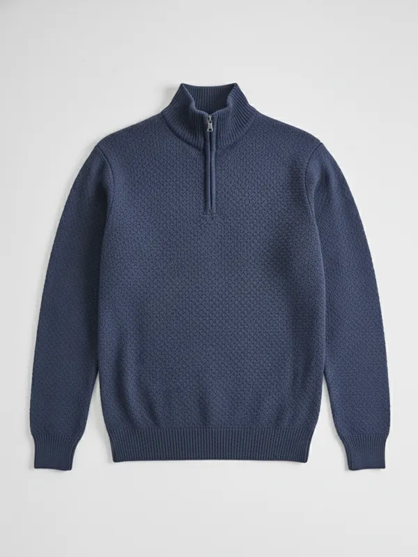 Highlander Men Navy Blue Mock Collar Pullover Sweater
