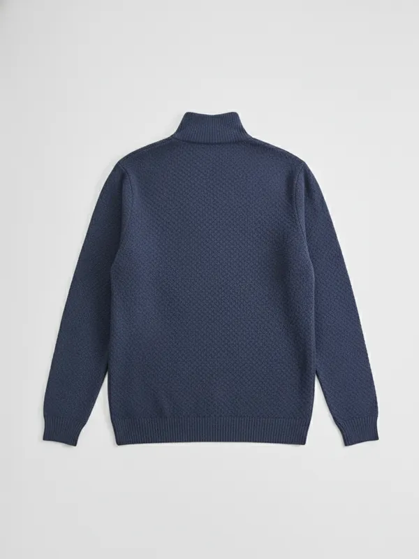 Highlander Men Navy Blue Mock Collar Pullover Sweater