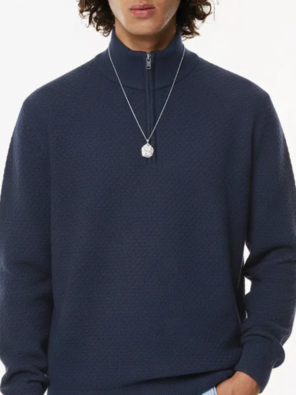 Highlander Men Navy Blue Mock Collar Pullover Sweater