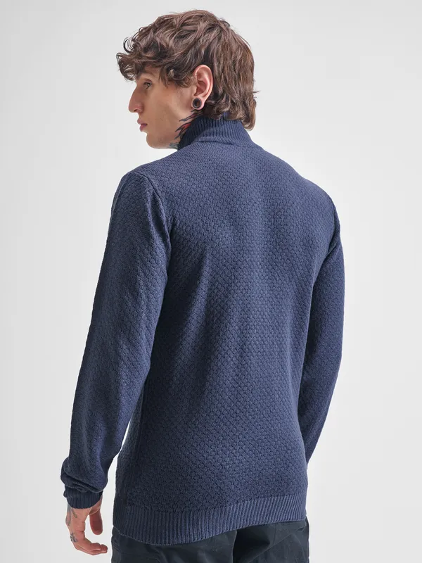 Highlander Men Navy Blue Mock Collar Pullover Sweater